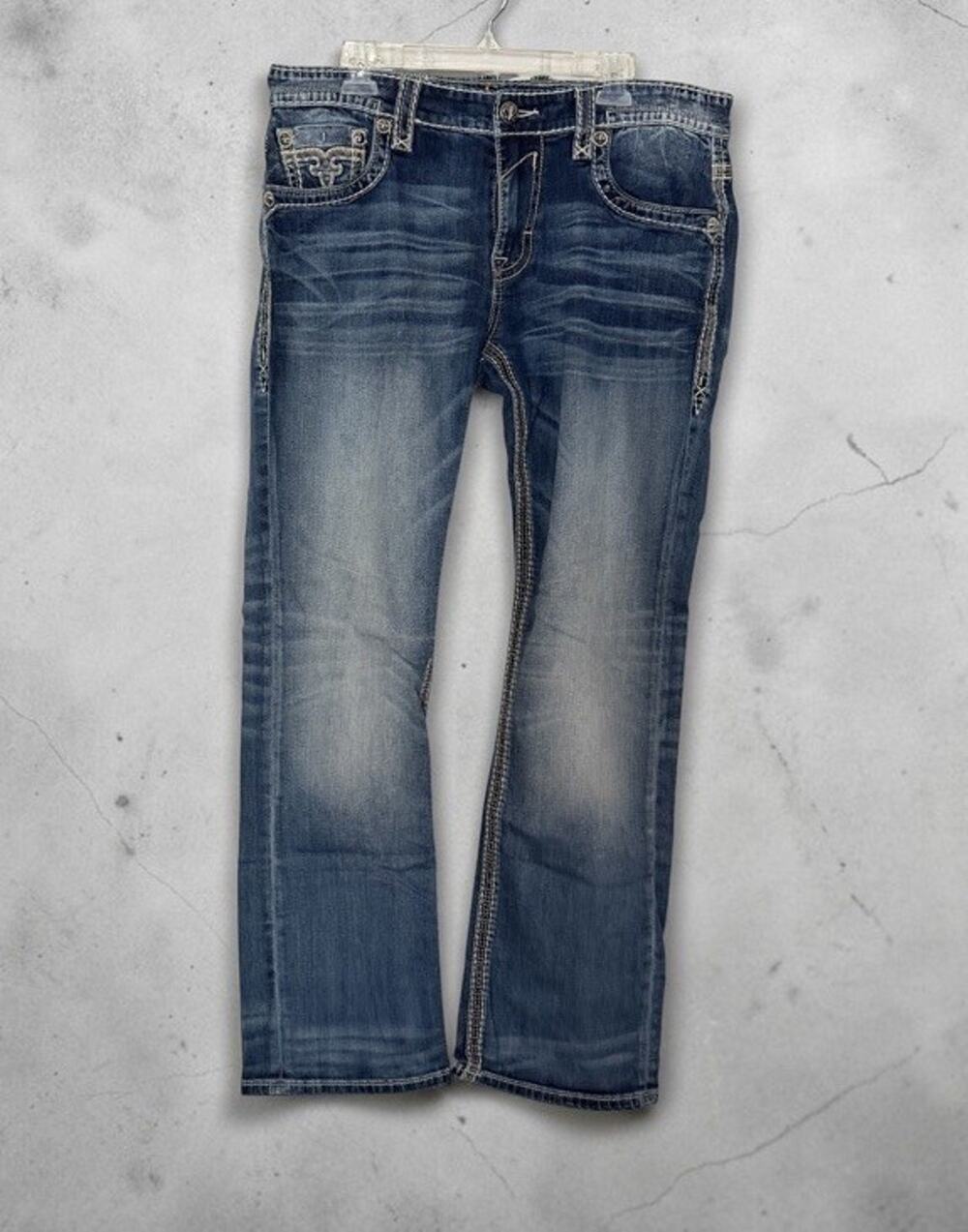 ROCK REVIVAL Mens Marlin Straight Leg Thick Stitch Jeans 36 (actual 37x33) *READ